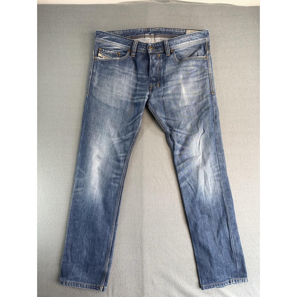 Diesel Safado Jeans Mens 33x34 Medium Wash Blue Slim Straight Distressed Denim